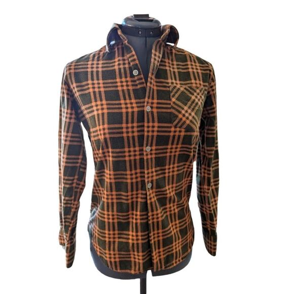 Highlander Flannel‎ by Bud Berma green and orange flannel top - Picture 1 of 4